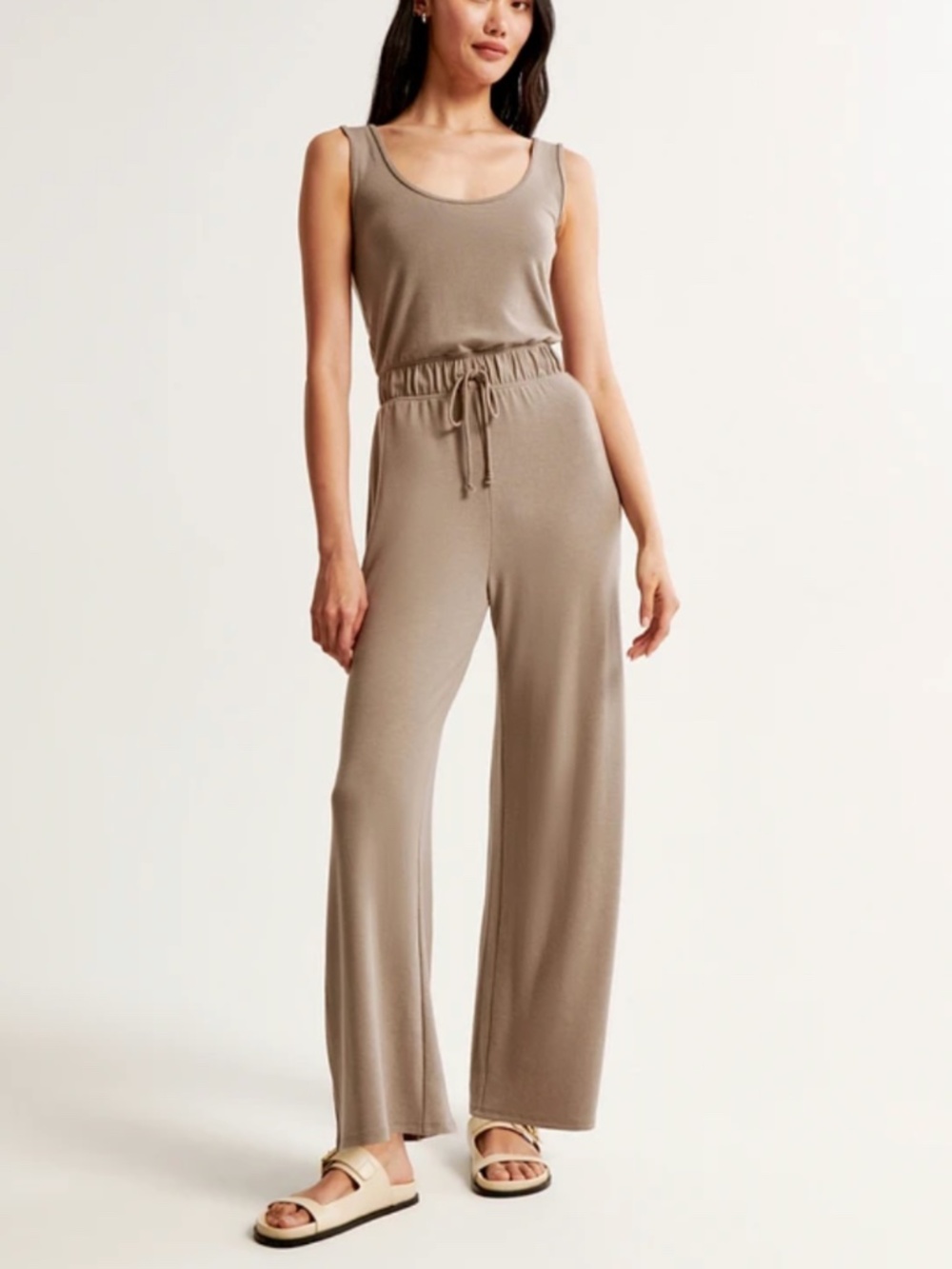Abercrombie and Fitch Lounge Scoopneck Tan Jumpsuit